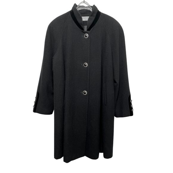 Vintage 90s Mackintosh Collections Velvet Trim Overcoat Black - Picture 1 of 8